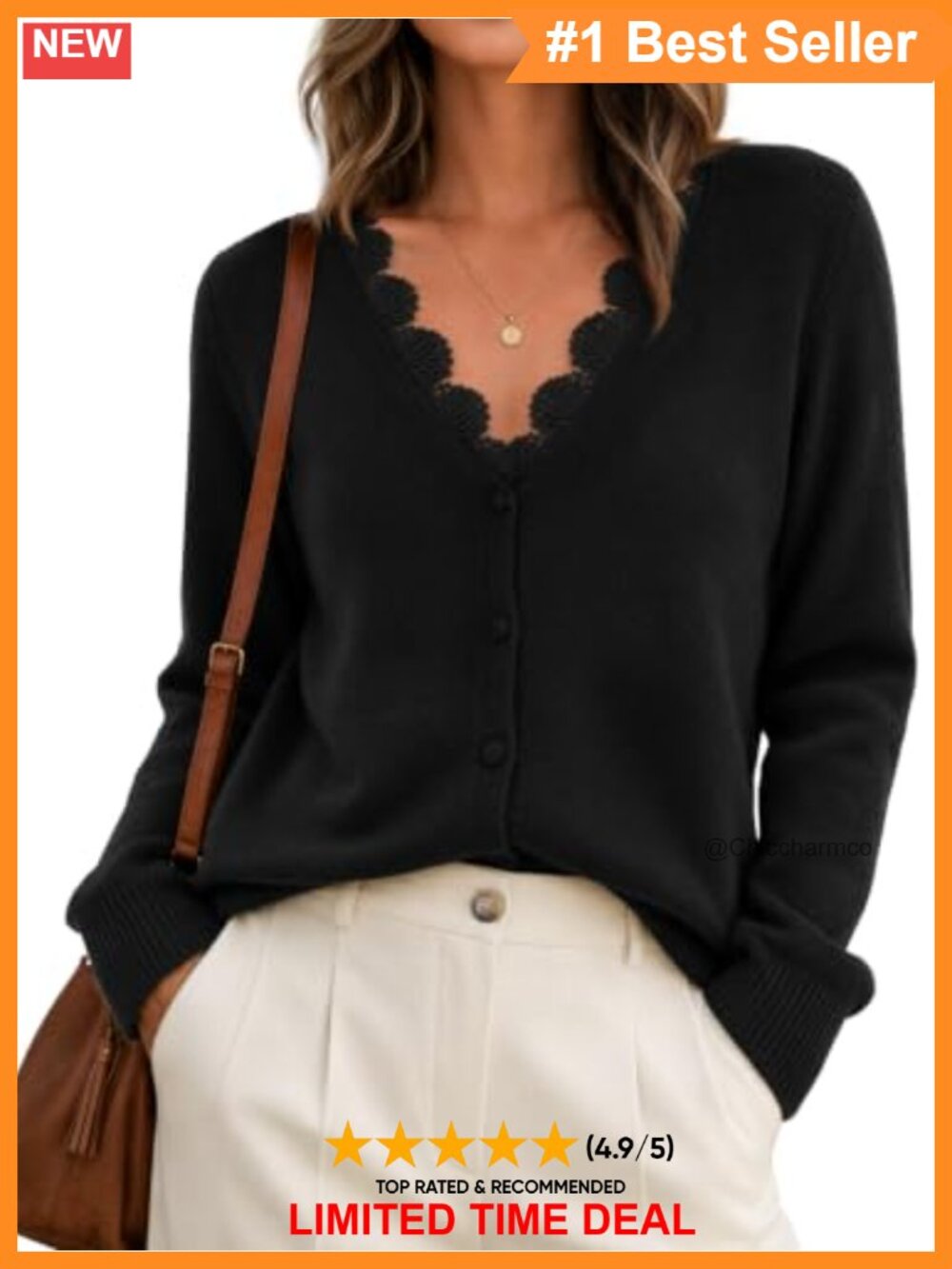 Lace V Neck Button Up Cardigan Sweater Long Sleeve Soft Knit Workwear